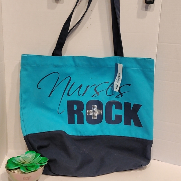 Scrub Stuff Handbags - Large Canvas Tote Bag Nurses Rock NWT Blue